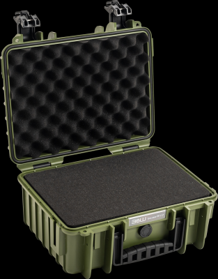 B&W outdoorový kufr typ 3000, s předřezanou pěnovou výplní, bronzově-zelený